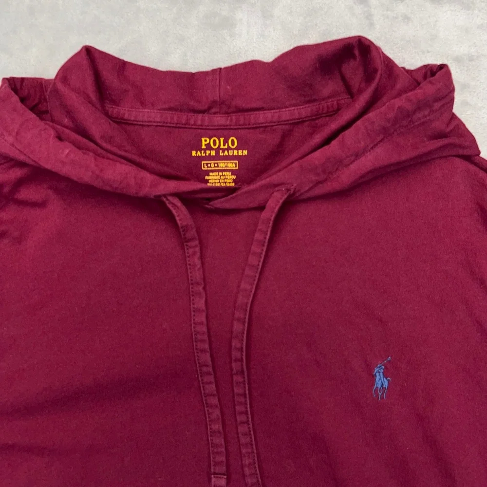 POLO RALPH LAUREN Jersey Hooded T-Shirt Mens Large Burgundy Long Sleeve Pony Tee